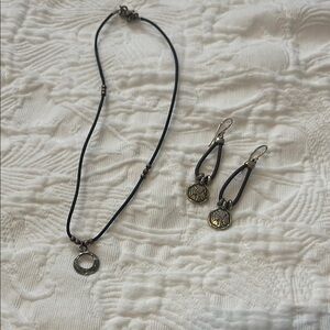 Silpada Dainty Leather Hammered Silver Necklace & Earrings N1687